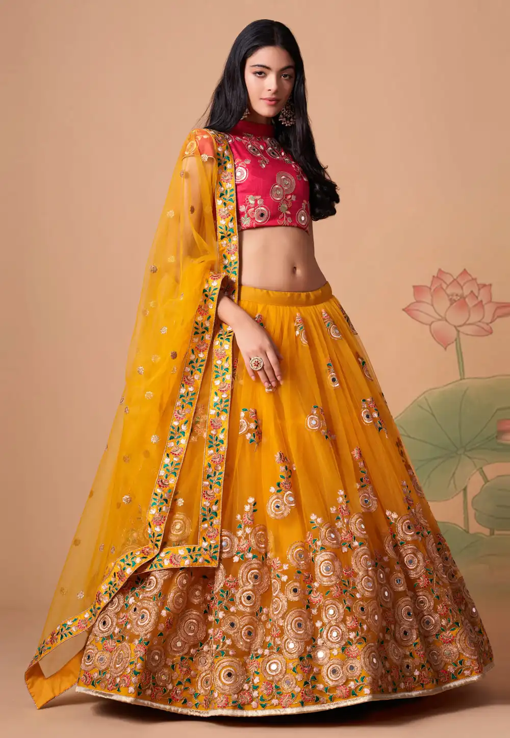 Yellow Soft Net Circular Lehenga Choli 259158