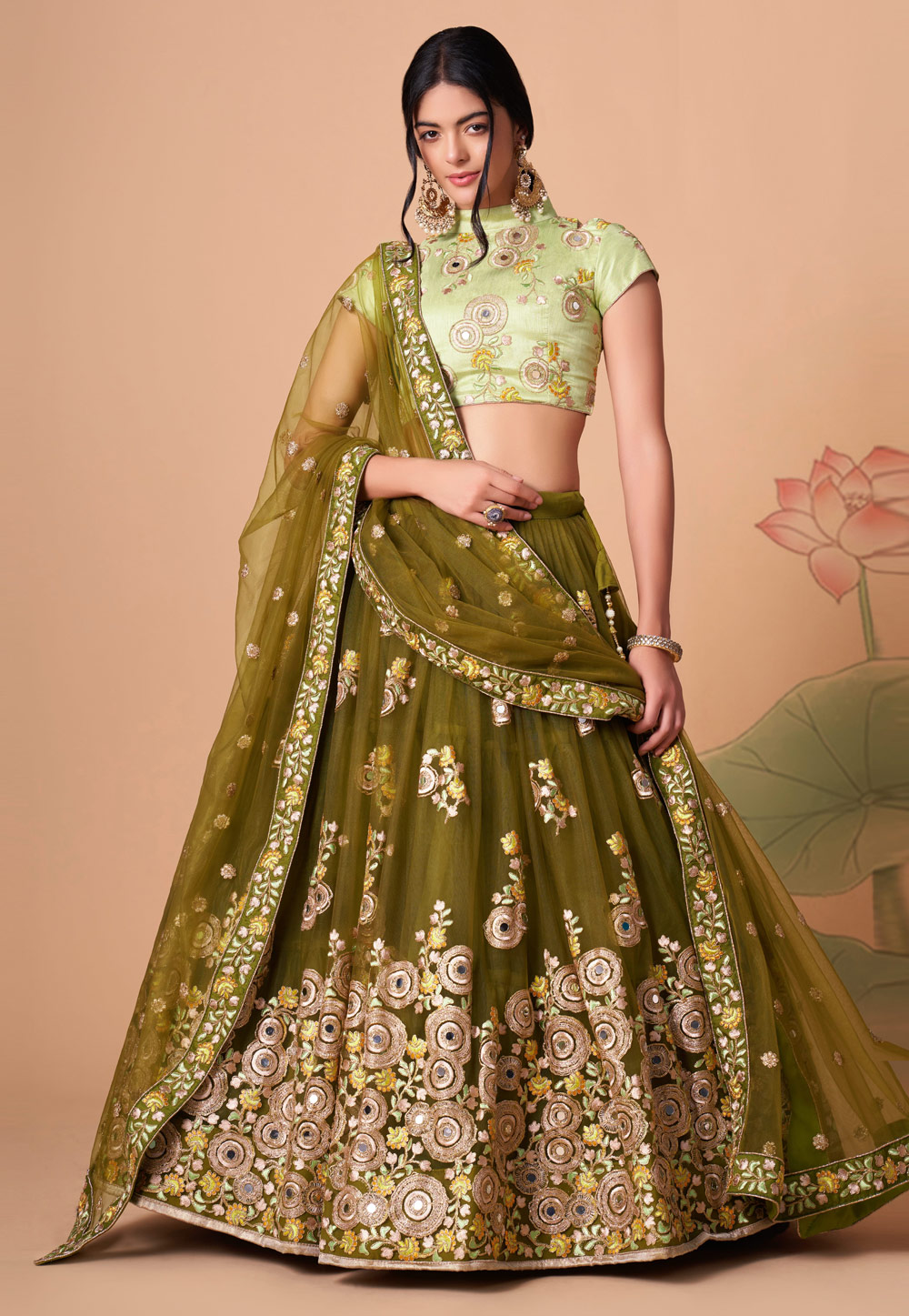 Mehndi Soft Net Circular Lehenga Choli 259159