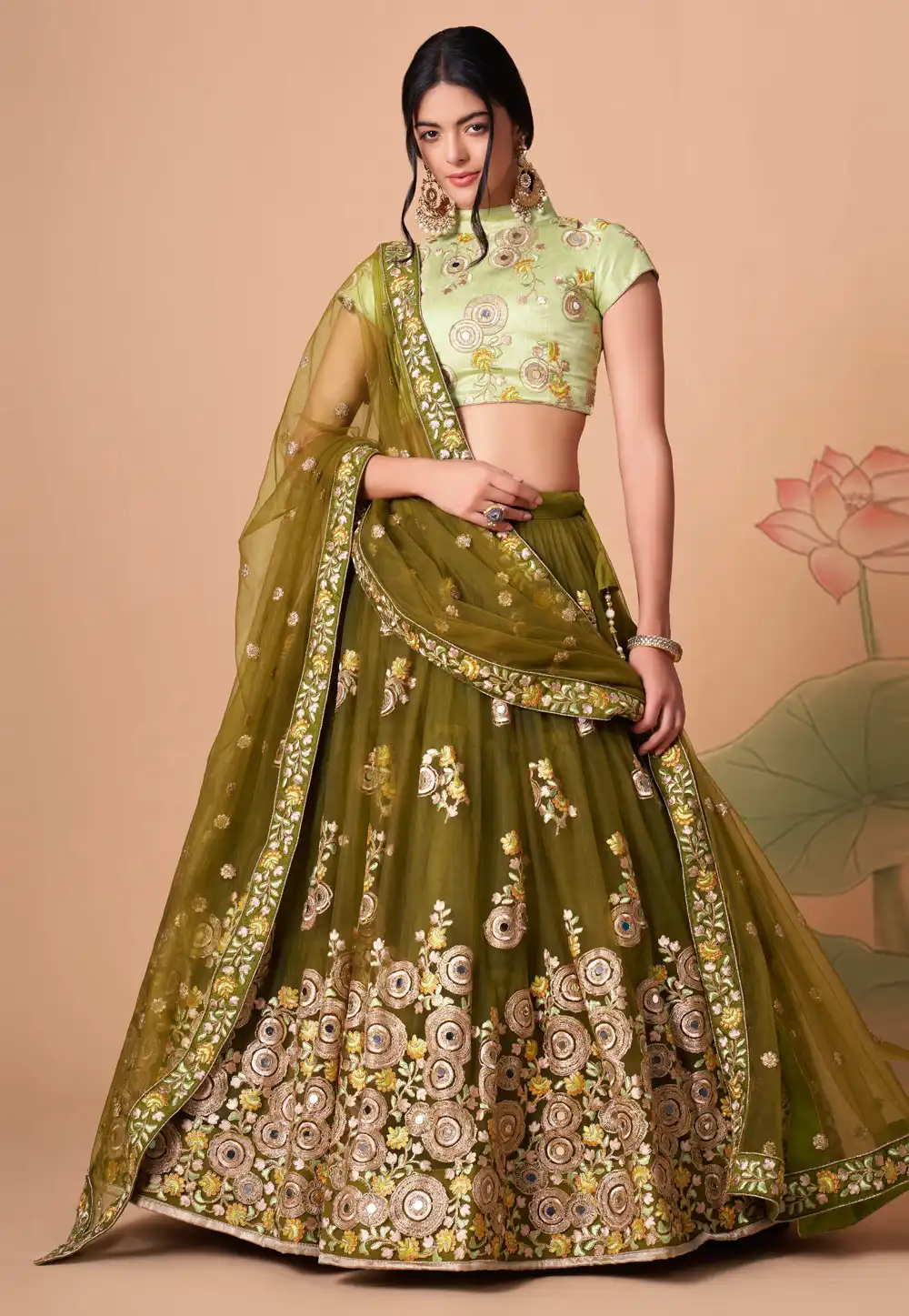 Mehndi Soft Net Circular Lehenga Choli 259159