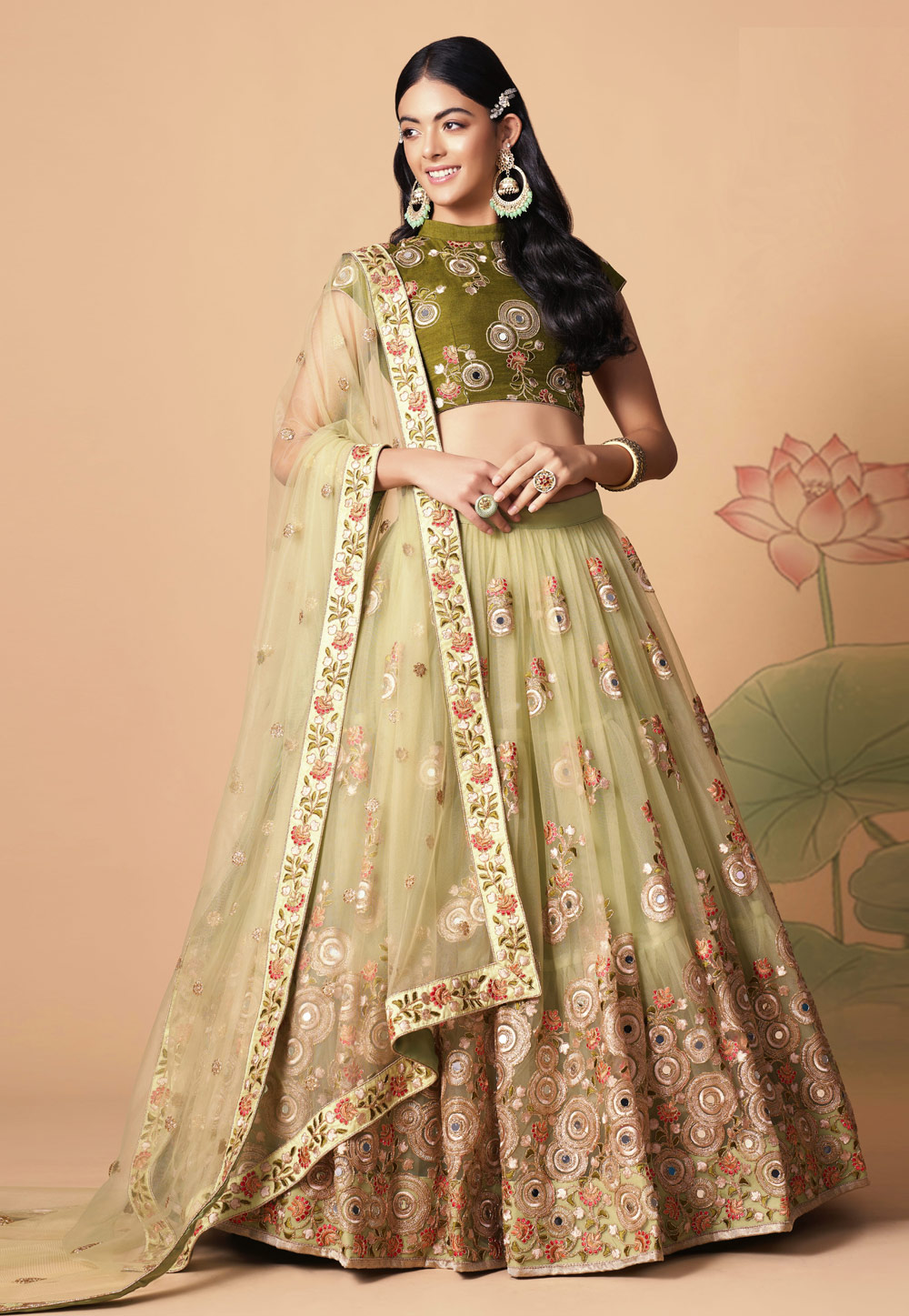 Pista Green Soft Net Circular Lehenga Choli 259160