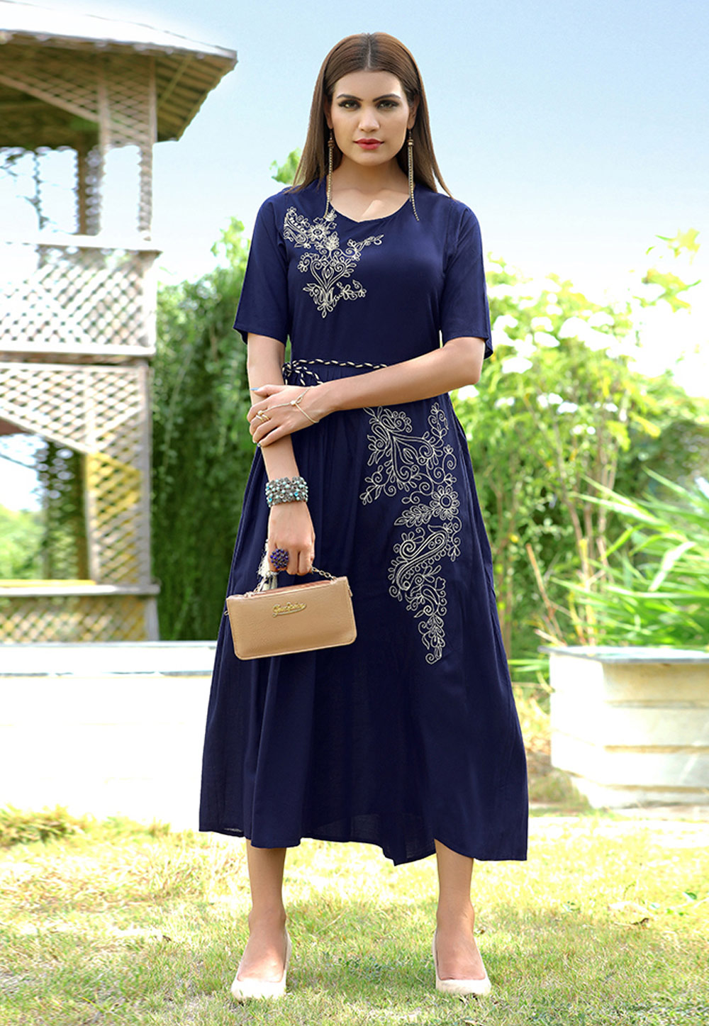 Navy Blue Rayon Readymade Kurti 183508