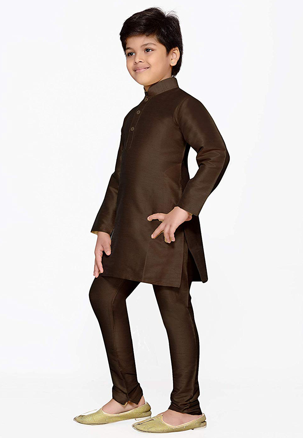 Brown Dupion Silk Readymade Kurta Pajama 198584
