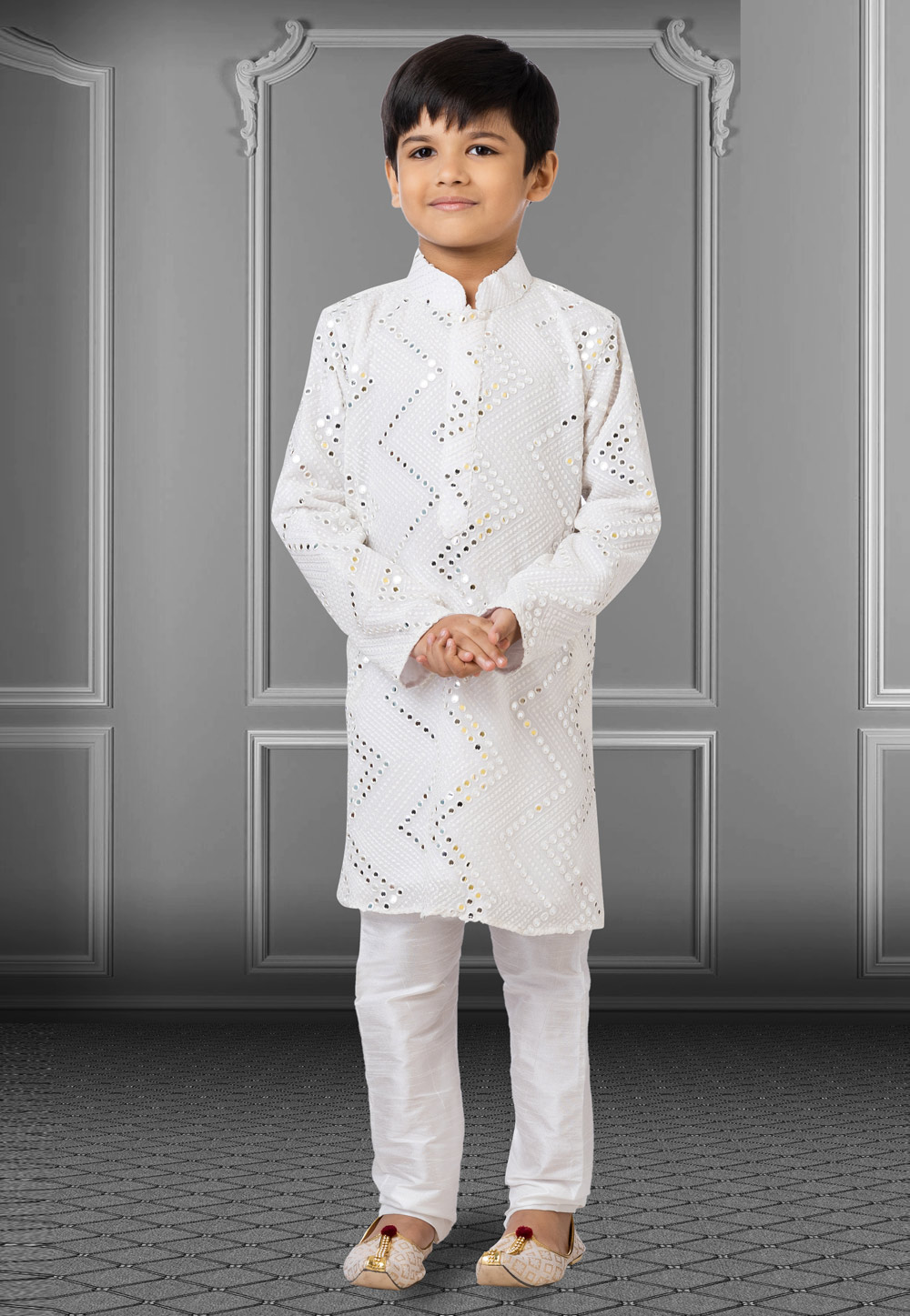 White Georgette Readymade Kids Kurta Pajama 250724
