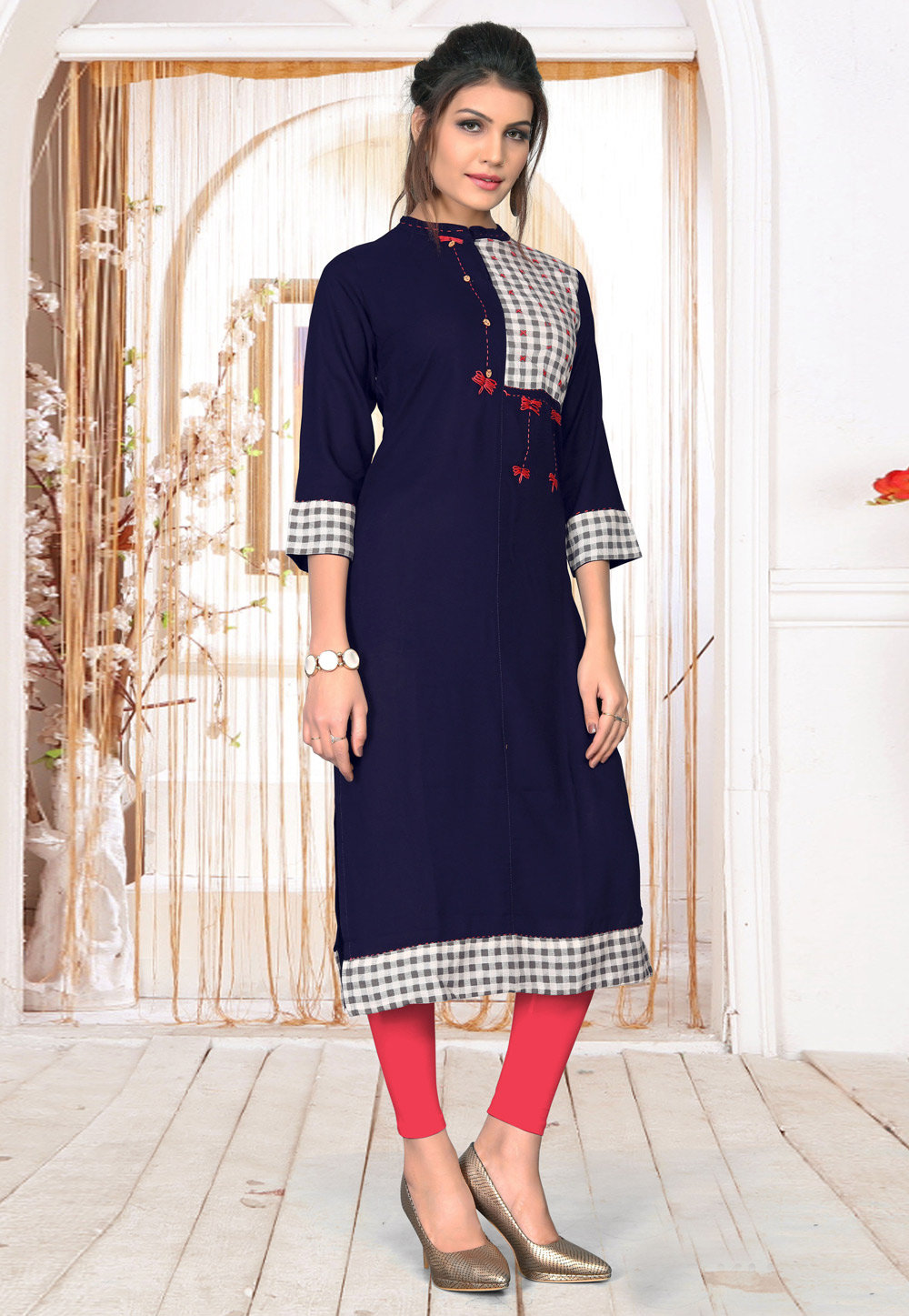 Navy Blue Rayon Readymade Tunic 183473