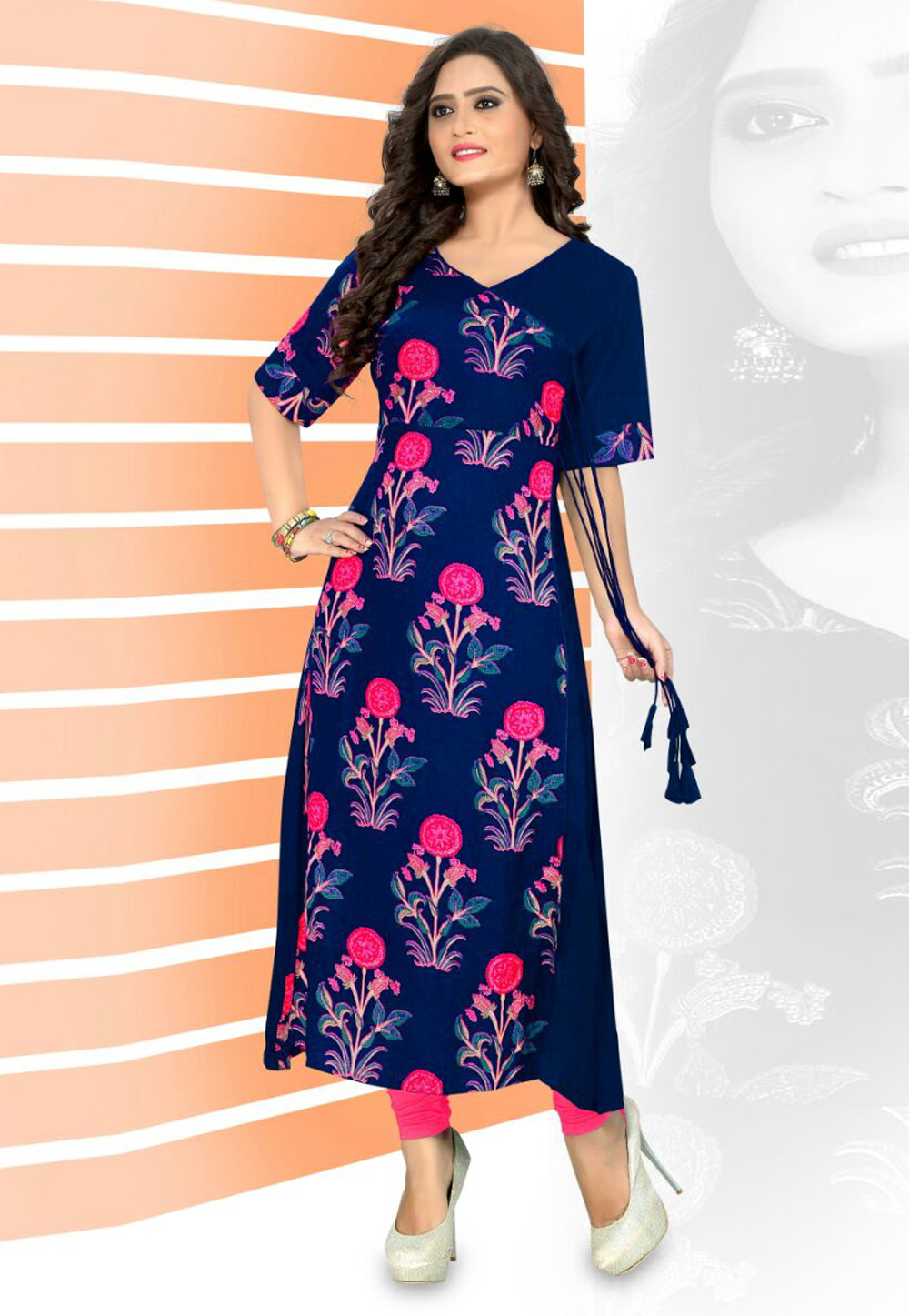 Blue Rayon Readymade Printed Tunic 183699