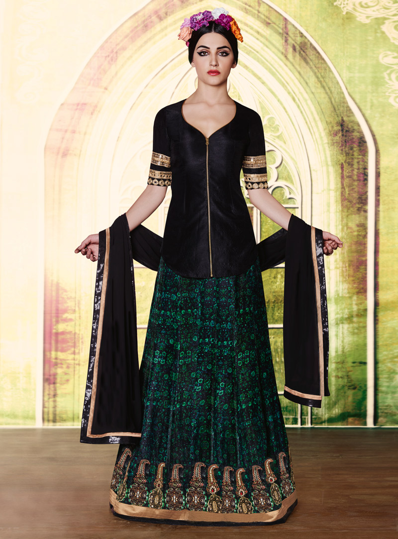 Black Velvet Long Choli Lehenga 105392
