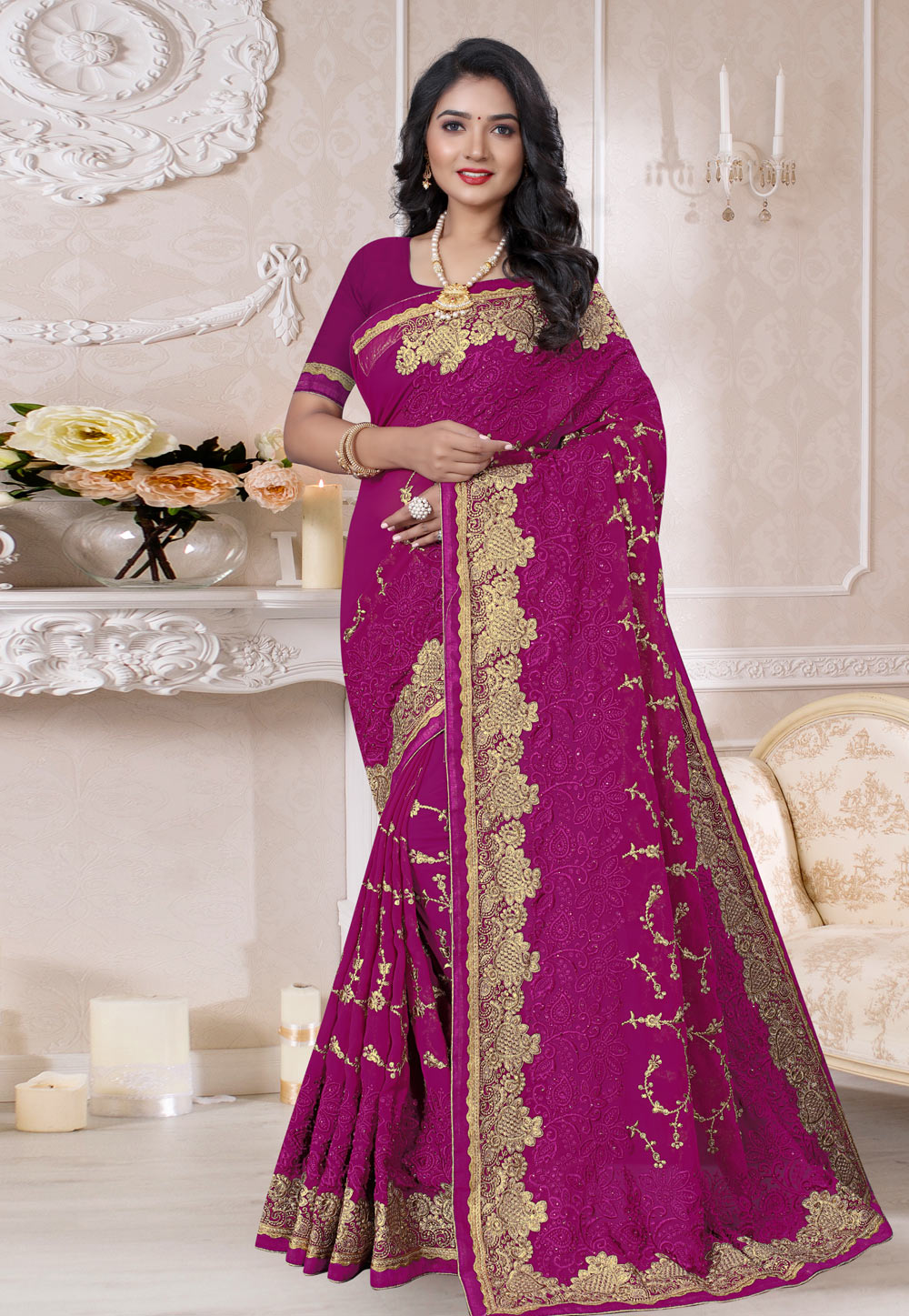 Magenta Georgette Festival Wear Saree 212281