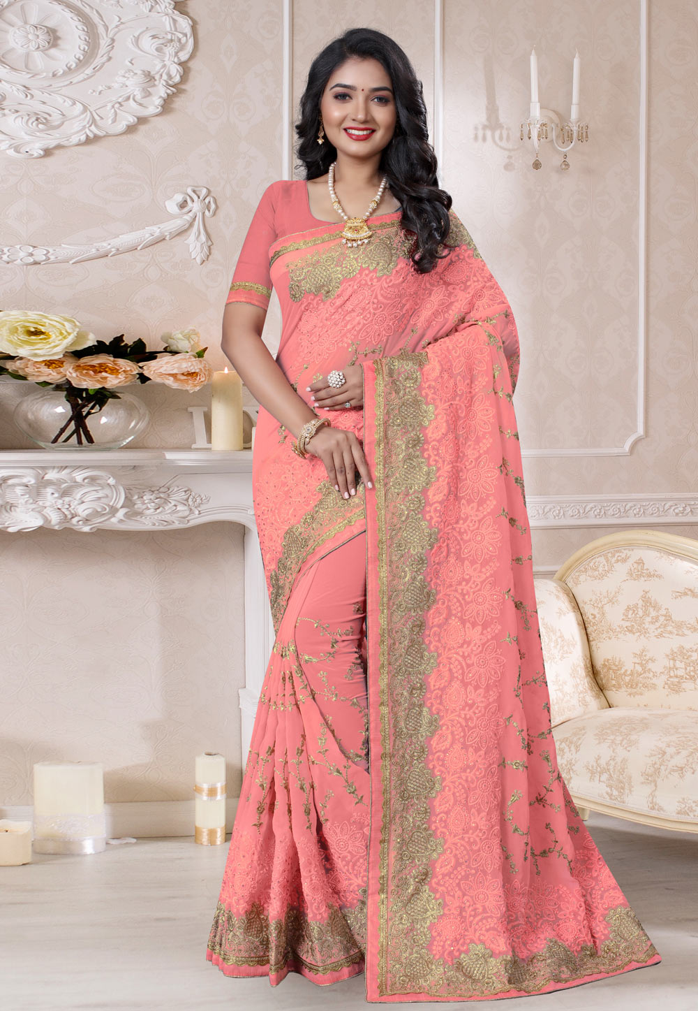 Pink Georgette Festival Wear Saree 212283