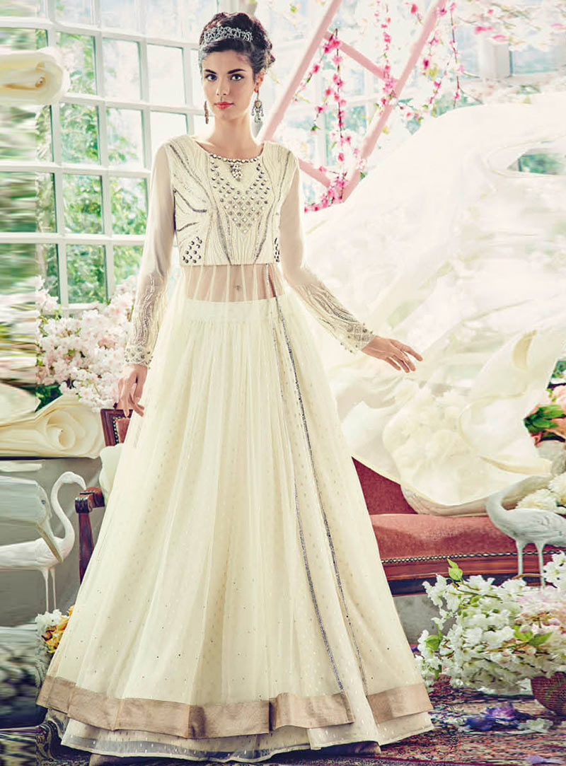 Off White Georgette Indo Western Lehenga Choli 76718