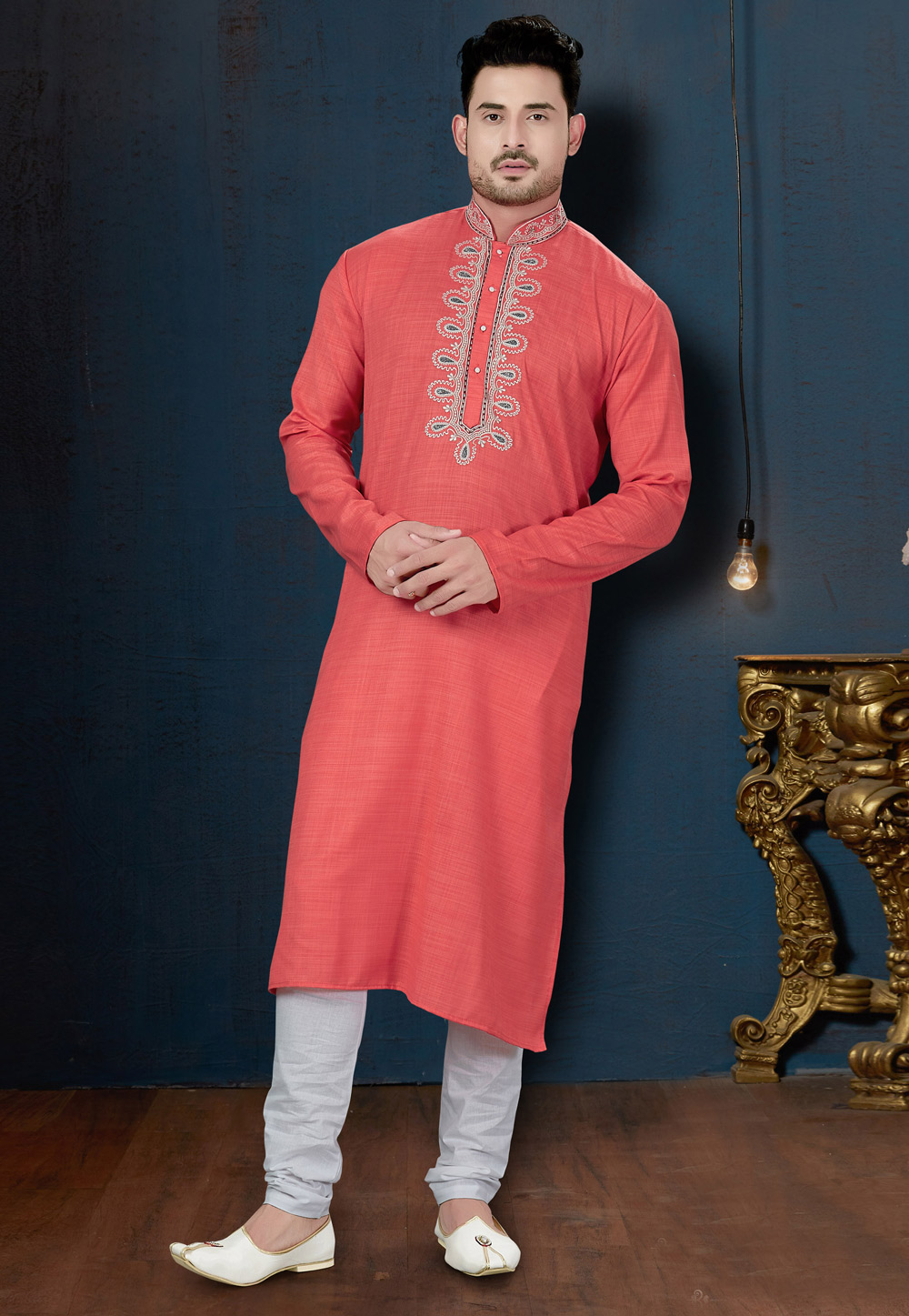 Pink Cotton Readymade Kurta Pajama 182903