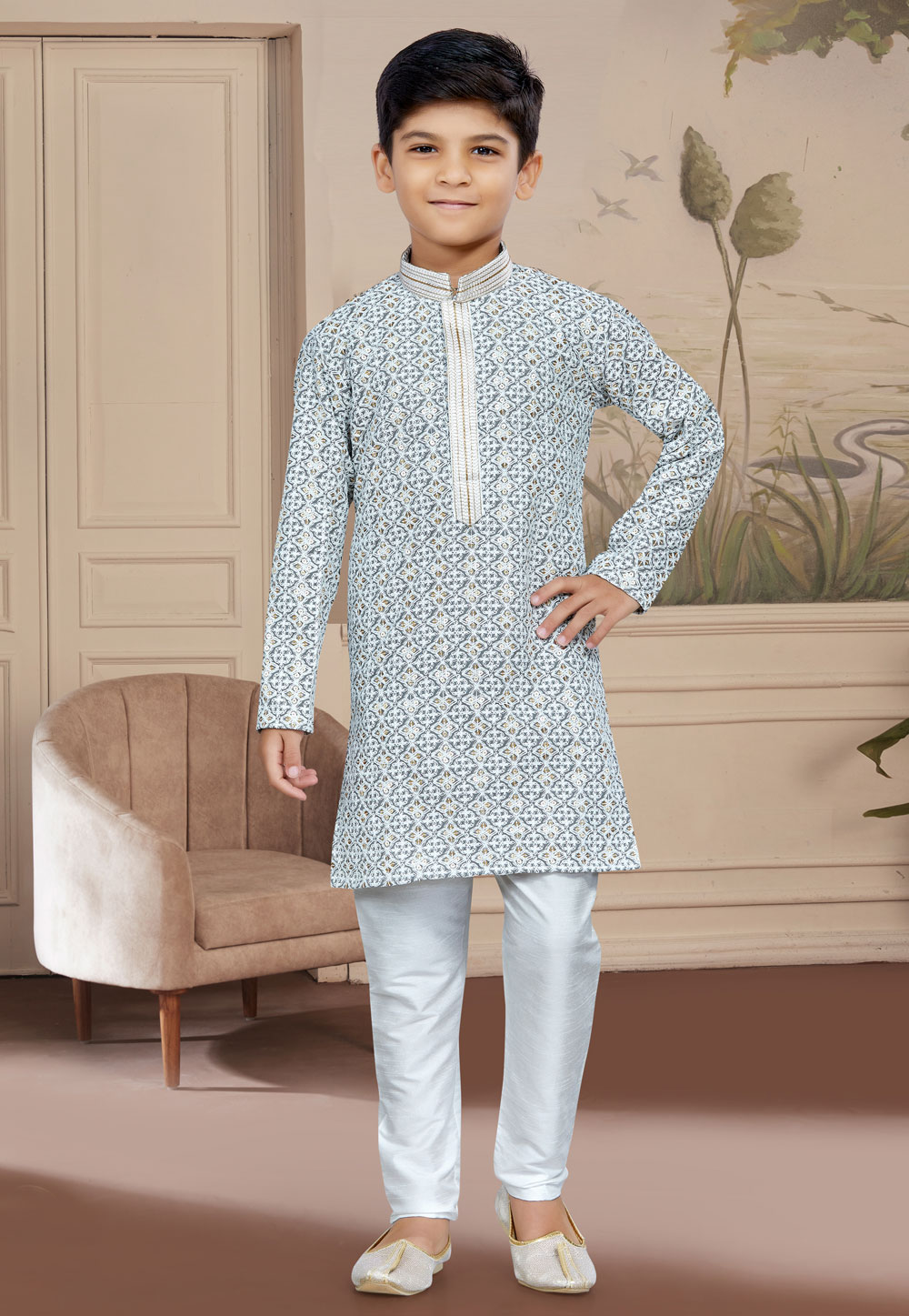 Grey Rayon Readymade Kids Kurta Pajama 267596