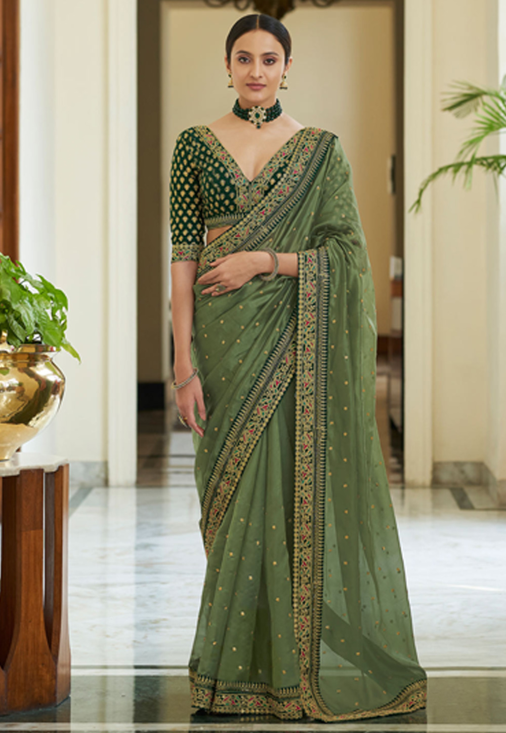 Mehndi Organza Festival Wear Saree 230796