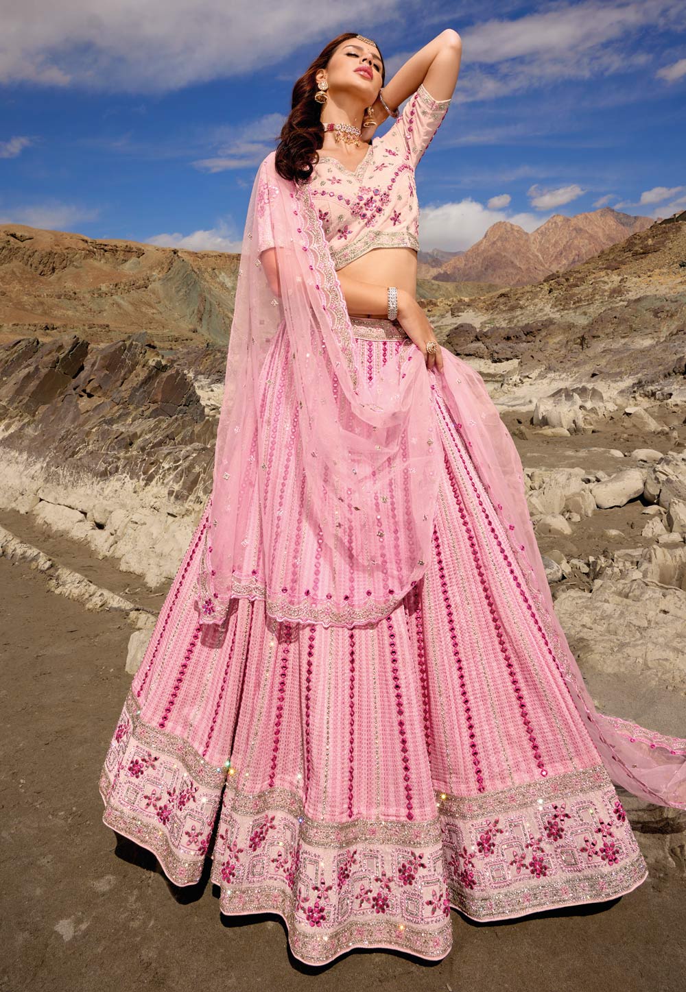 Pink Georgette Lehenga Choli 275723