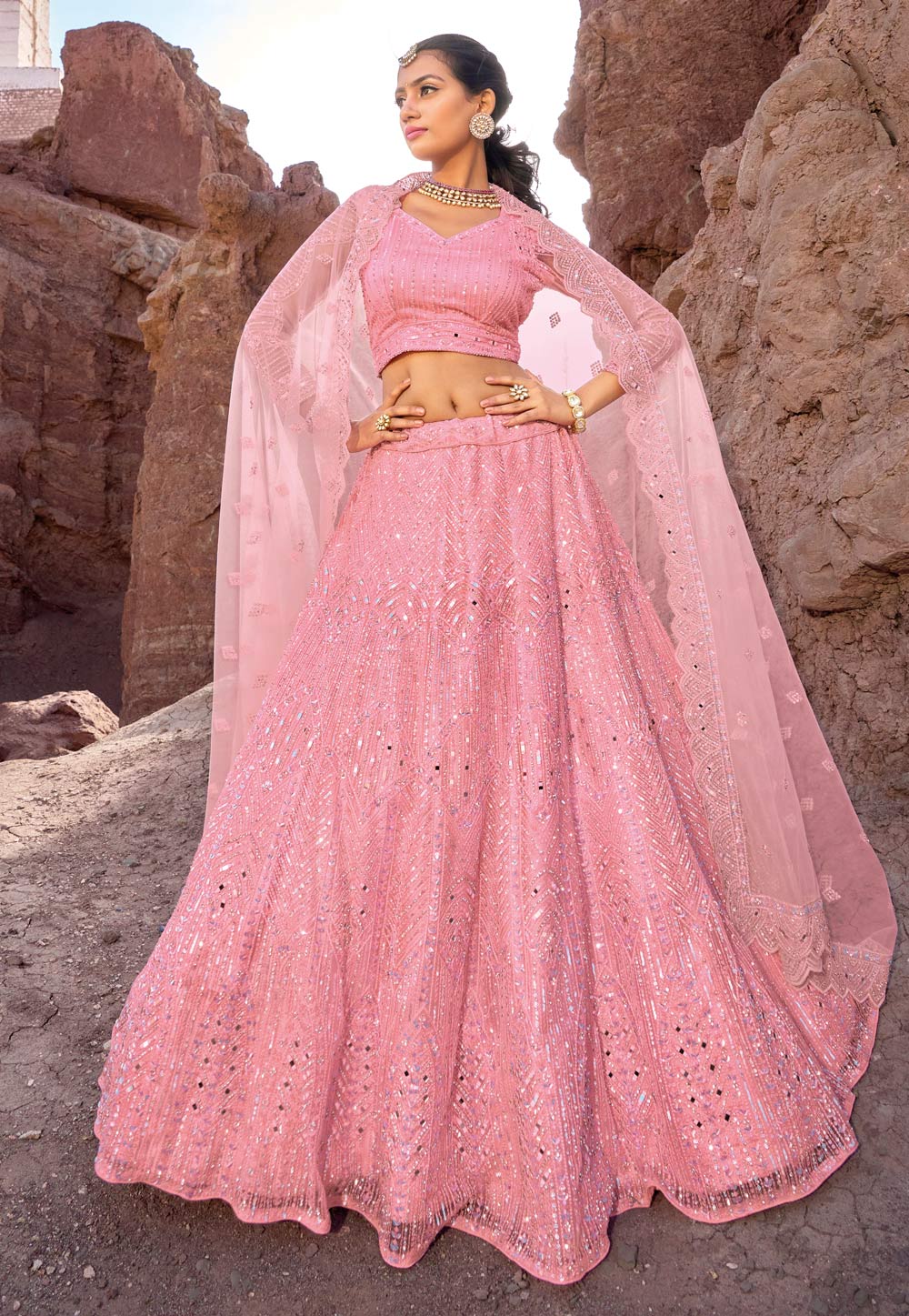Pink Net Lehenga Choli For Wedding 275726