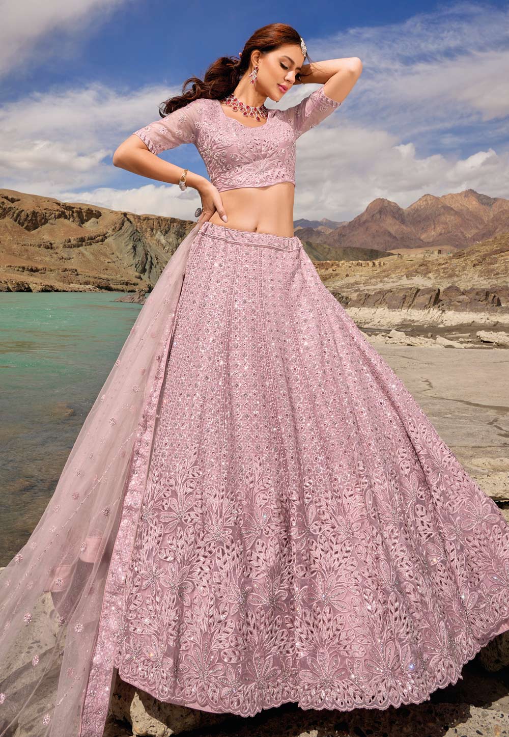 Light Pink Organza Lehenga Choli 275729