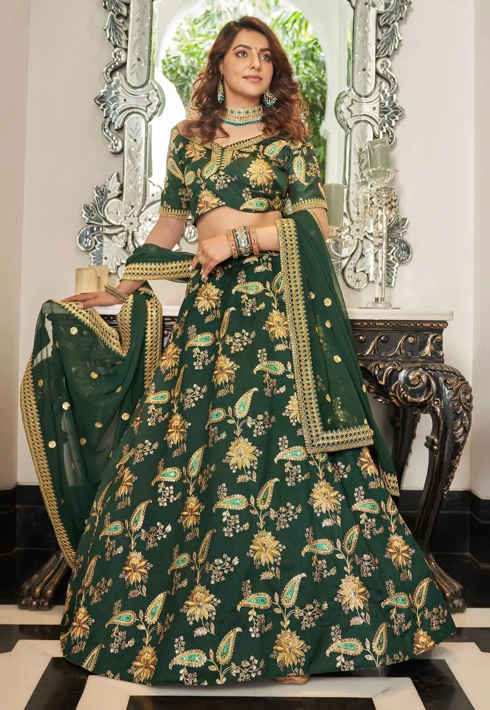Green Art Silk A Line Lehenga Choli 266210