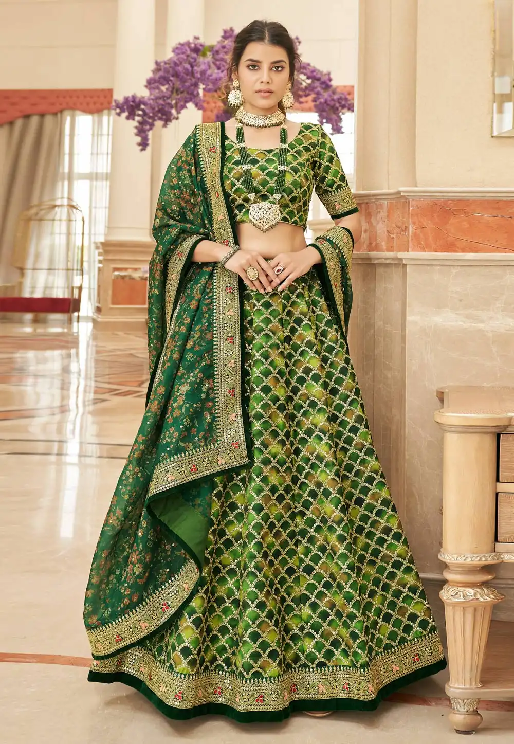 Green Art Silk A Line Lehenga Choli 266218