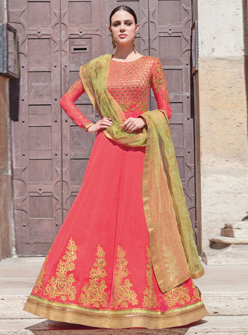 Pink Georgette Long Anarkali Suit 143641