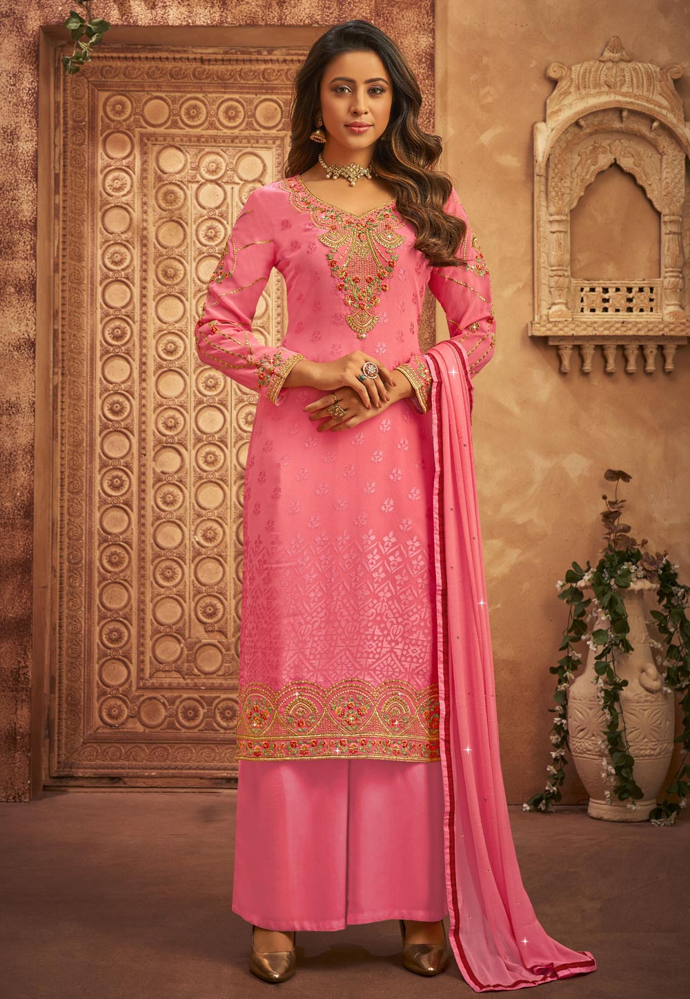 Pink Brasso Palazzo Suit 257115