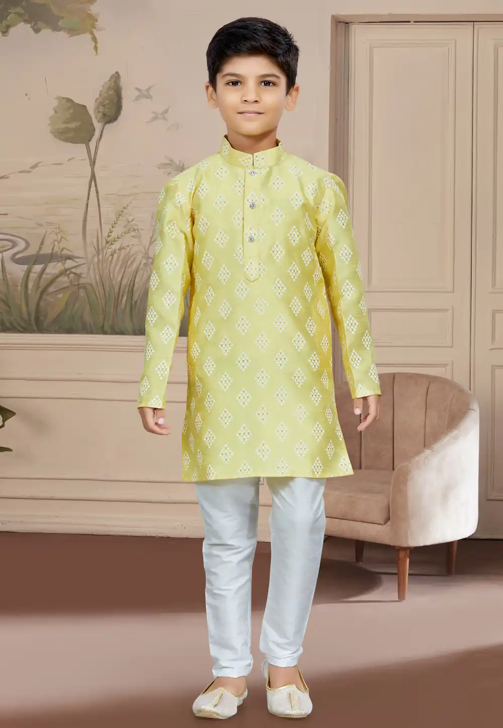 Yellow Art Silk Readymade Kids Kurta Pajama 267602