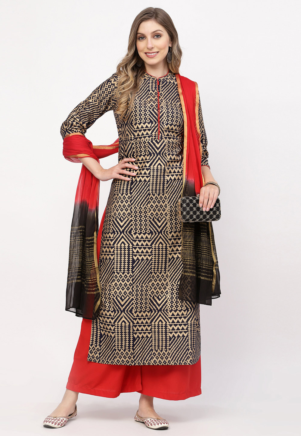 Black Cotton Readymade Palazzo Suit 256618