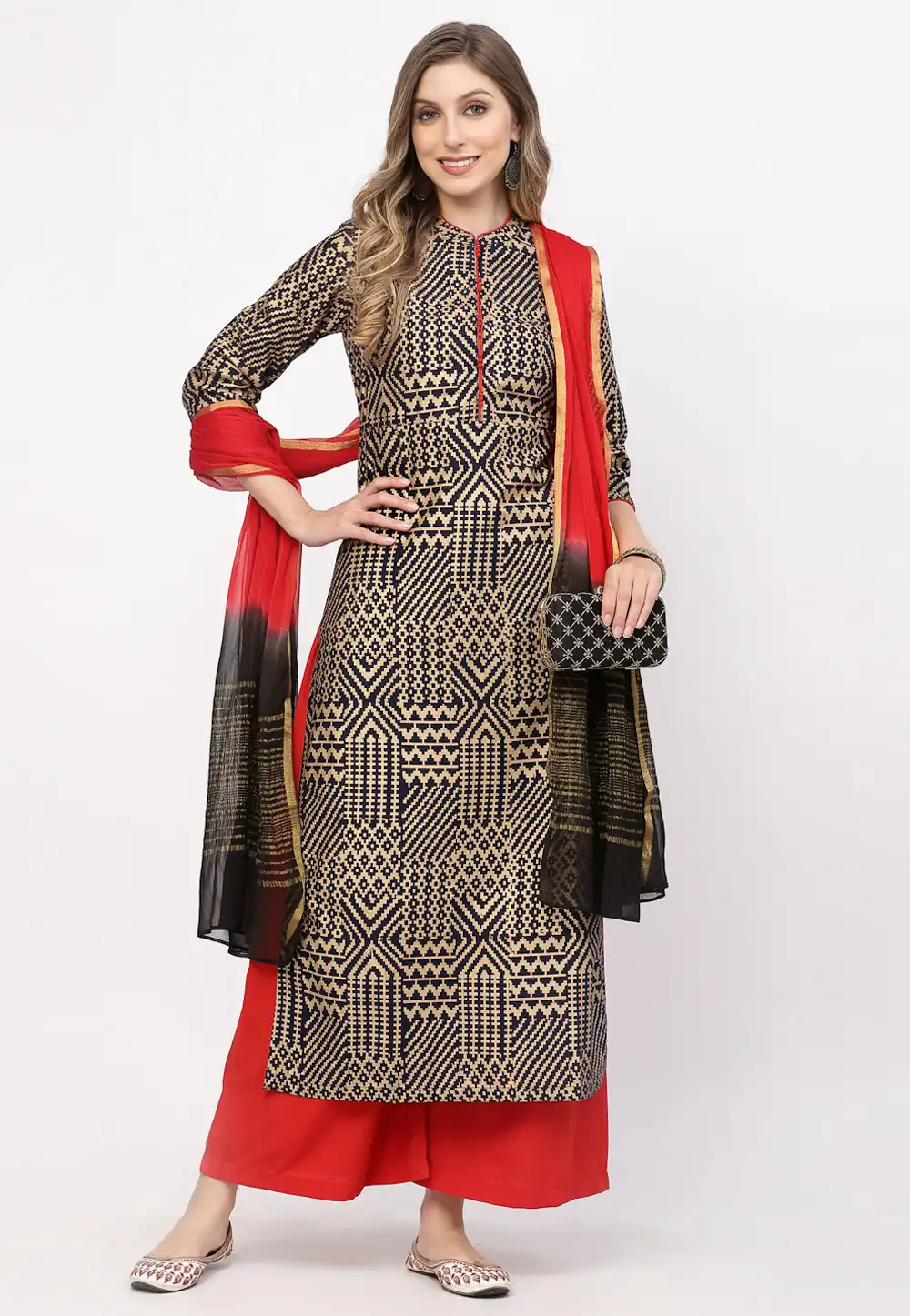 Black Cotton Readymade Palazzo Suit 256618