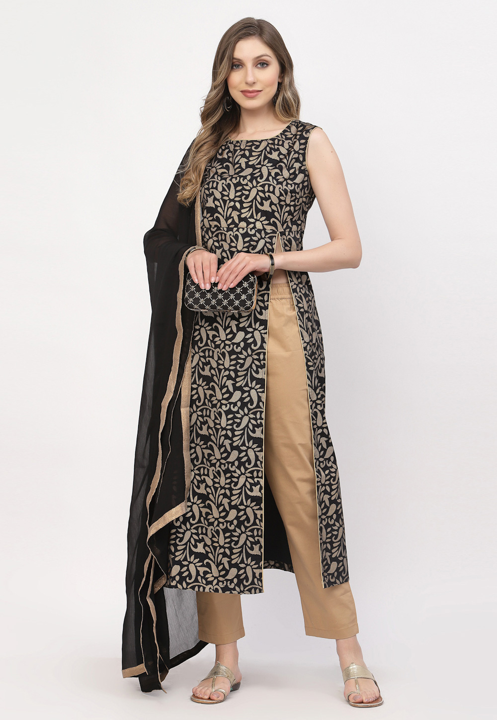 Black Cotton Readymade Pant Style Suit 256620