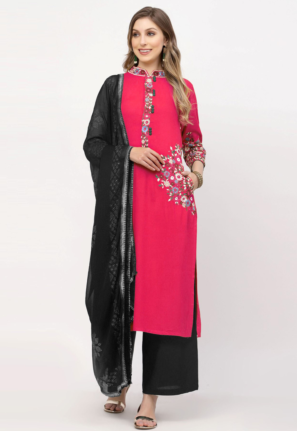 Pink Rayon Readymade Palazzo Suit 257707
