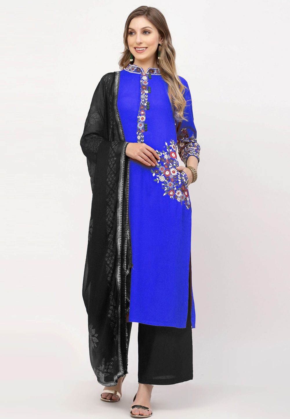 Blue Rayon Readymade Palazzo Suit 257709