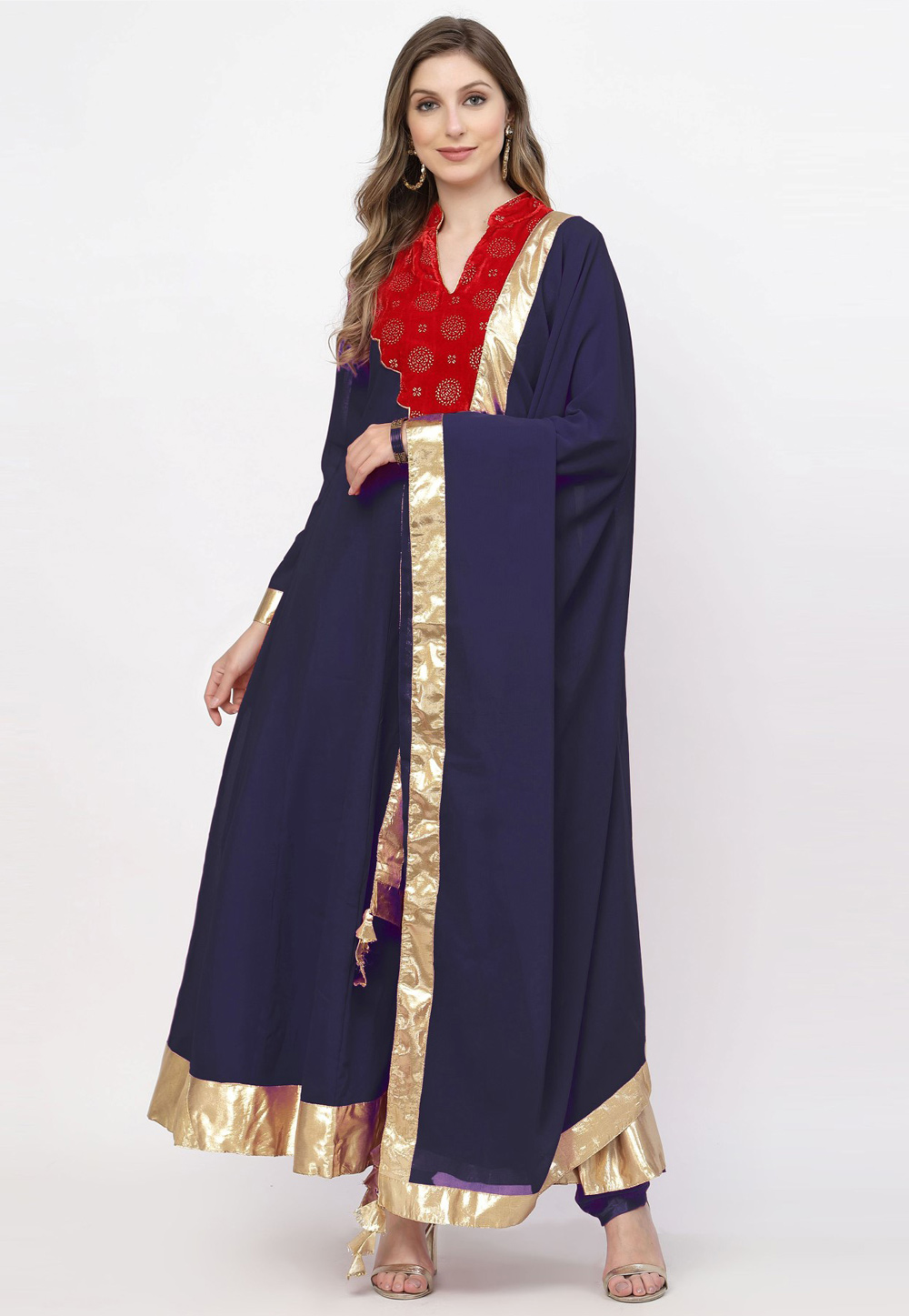 Navy Blue Georgette Readymade Anarkali Suit 257713