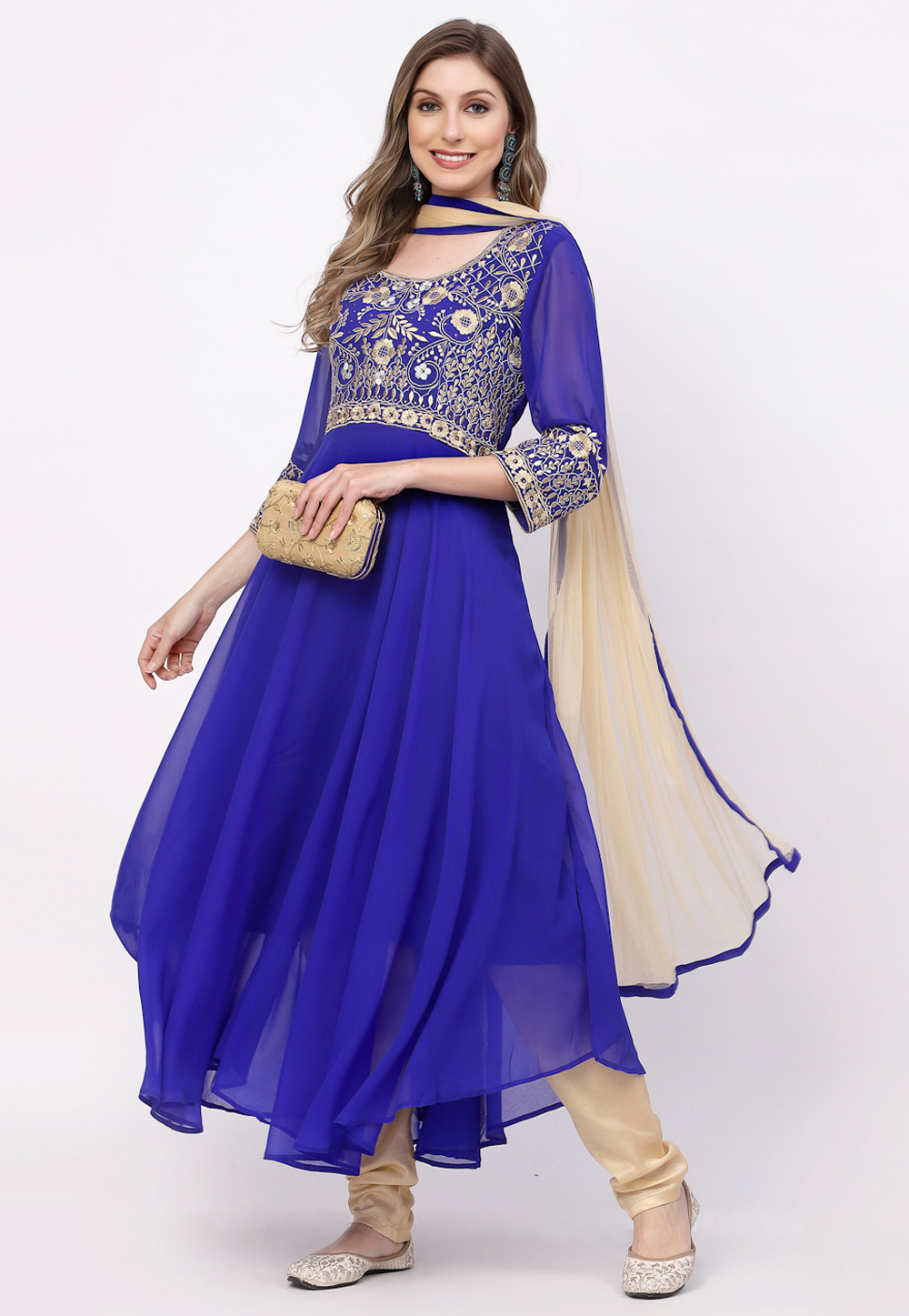 Blue Georgette Readymade Anarkali Suit 256626
