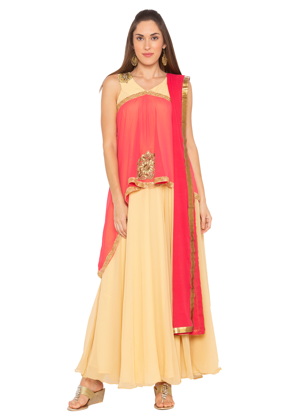 Cream Georgette Readymade Designer Anarkali Suit 183984