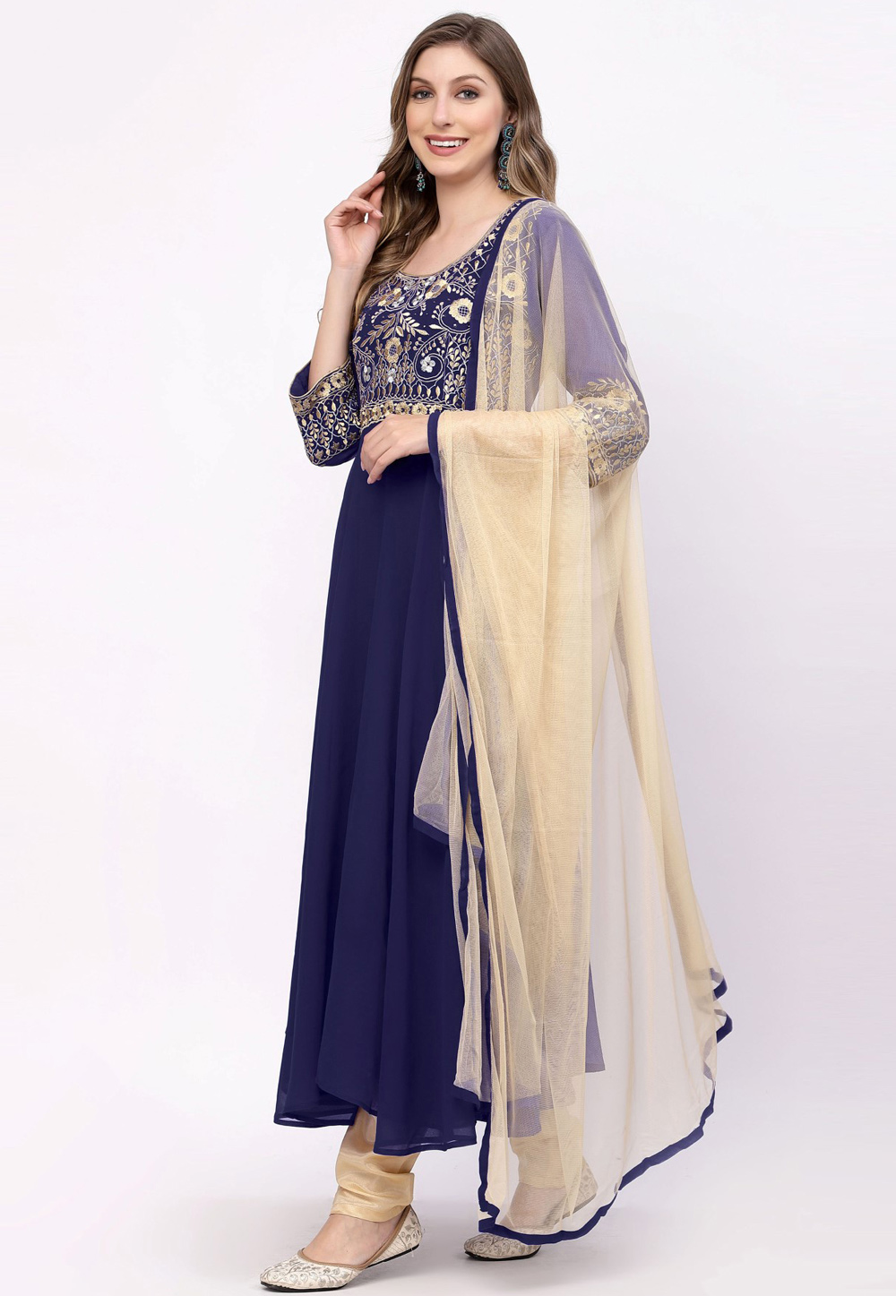 Navy Blue Georgette Readymade Anarkali Suit 257716