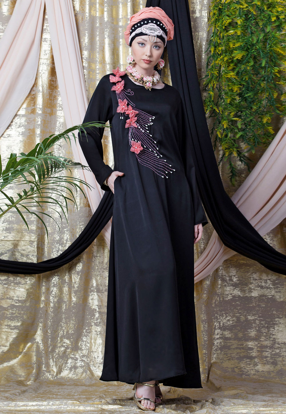 Black Polyester Readymade Abaya 199064