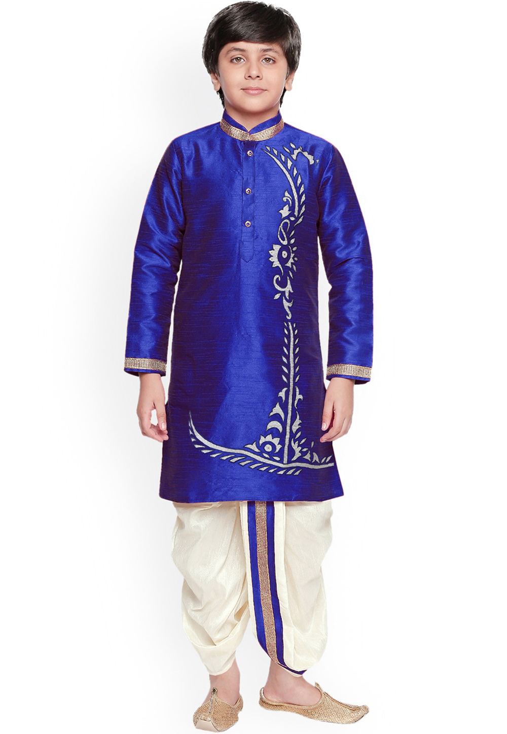 Blue Dupion Silk Readymade Kids Kurta Pajama 257141