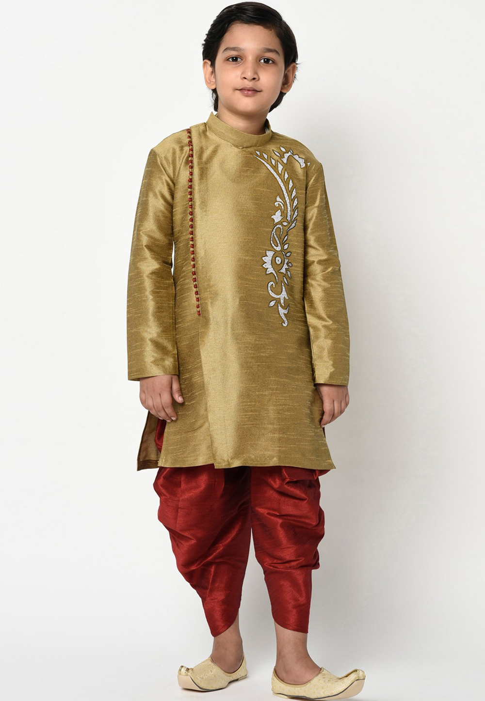 Golden Dupion Silk Readymade Kids Kurta Pajama 257148