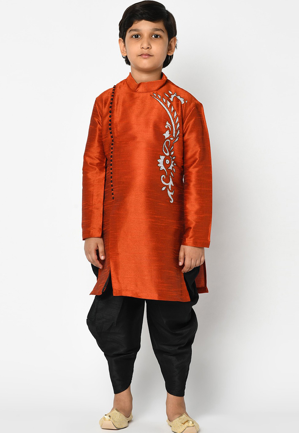 Rust Dupion Silk Readymade Kids Kurta Pajama 257149