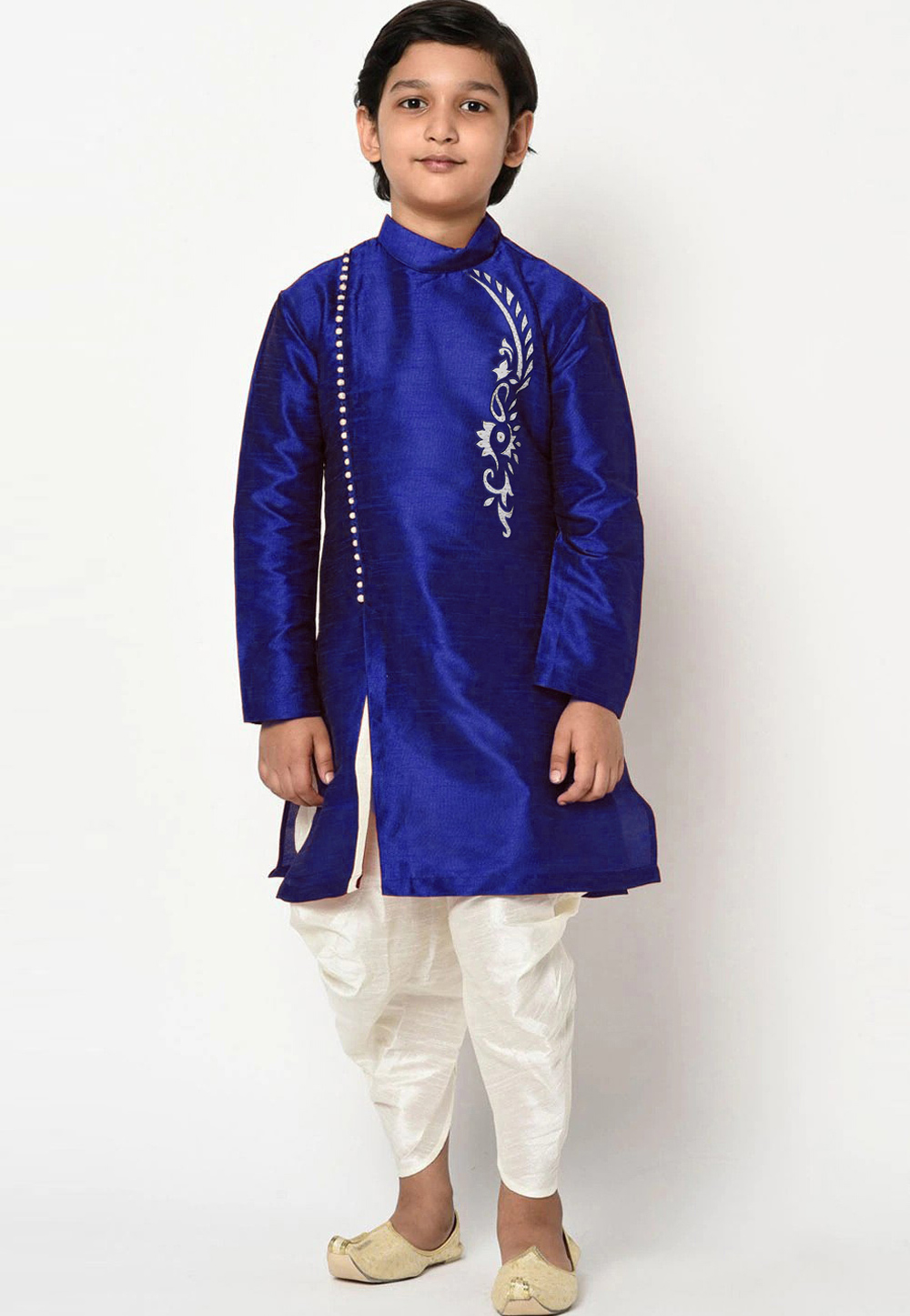 Blue Dupion Silk Readymade Kids Kurta Pajama 257153