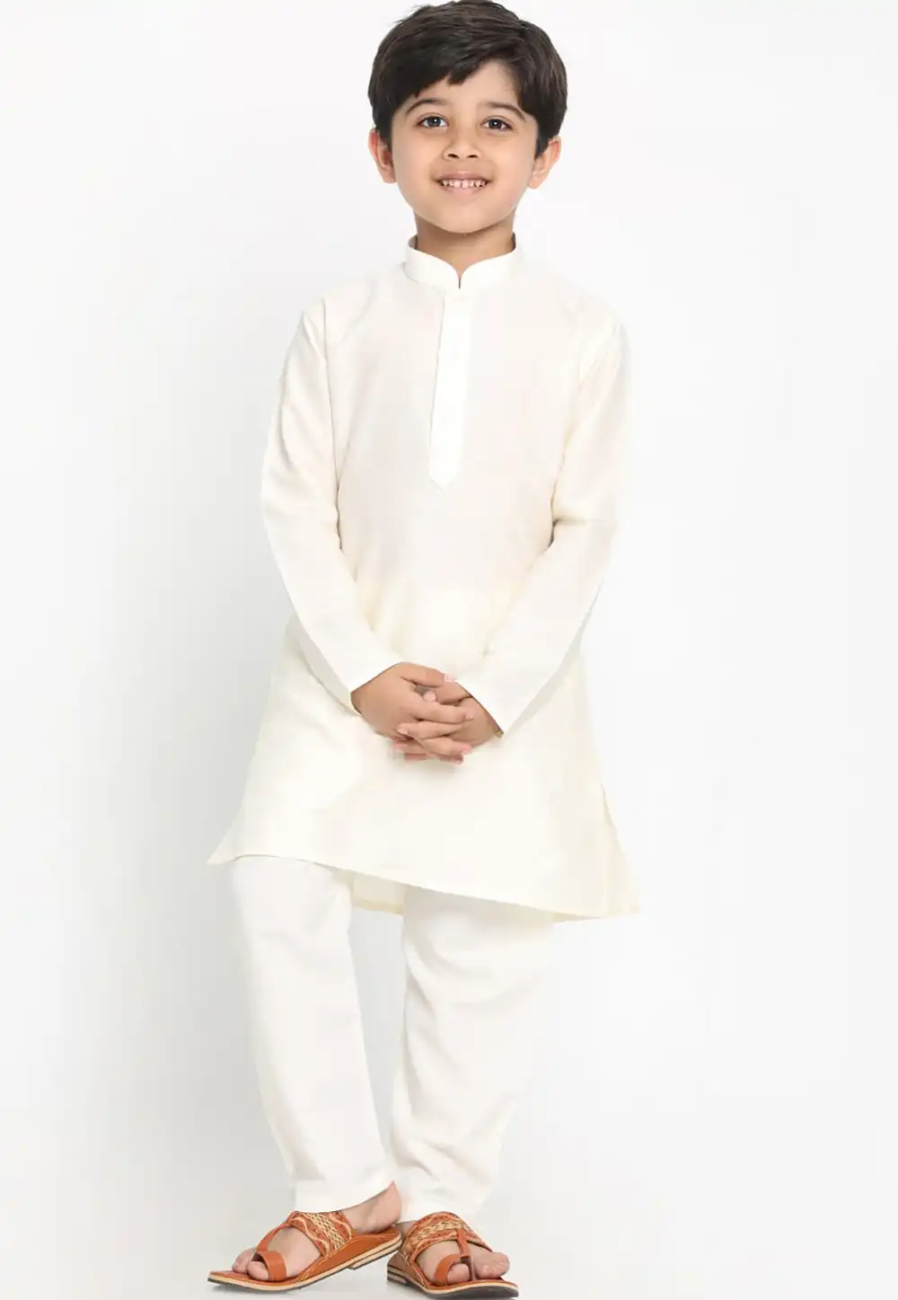 White Cotton Readymade Kids Kurta Pajama 257154
