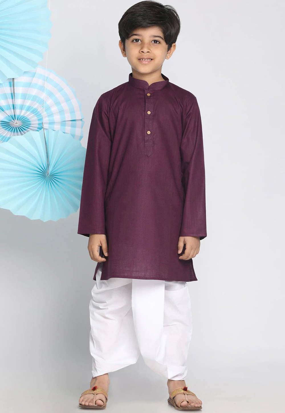 Purple Cotton Readymade Kids Kurta Pajama 257155