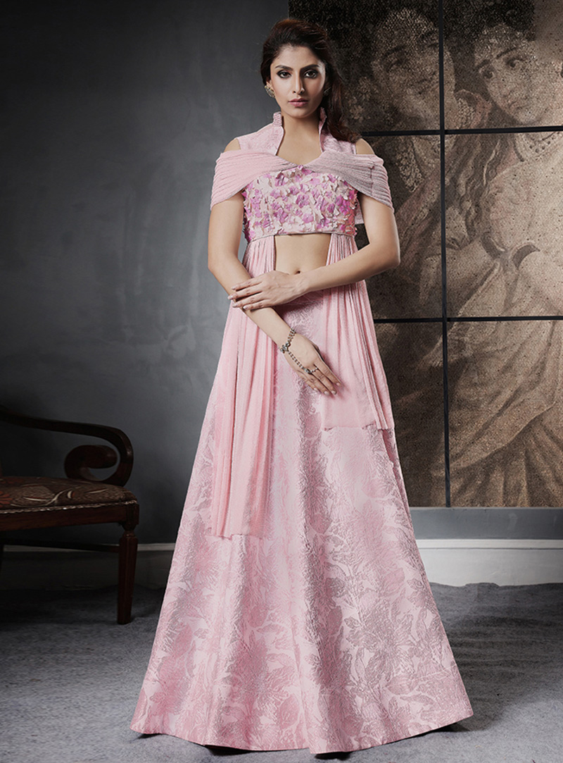 Pink Jacquard Silk Designer Lehenga Choli 120741