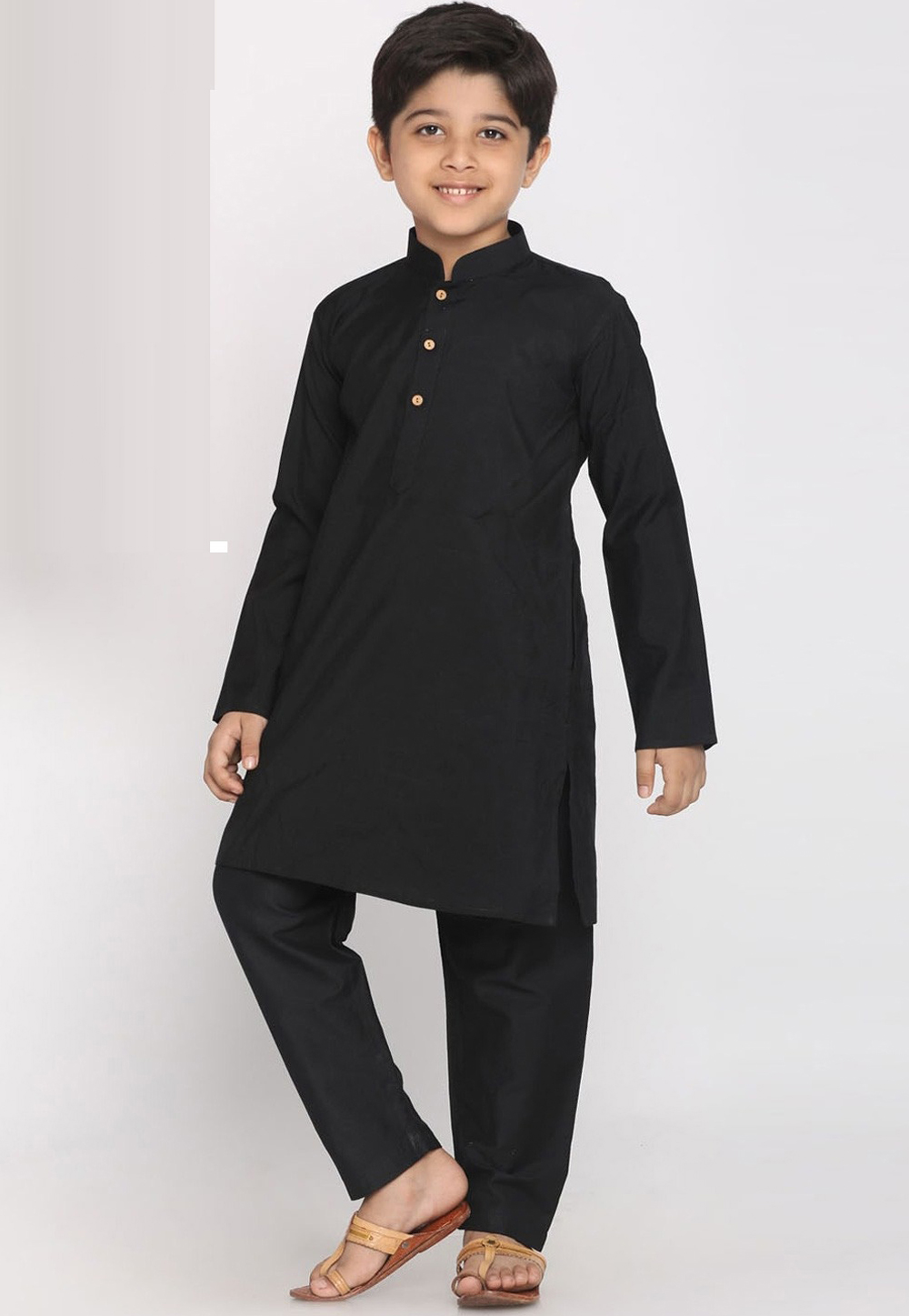 Black Cotton Readymade Kids Kurta Pajama 257157