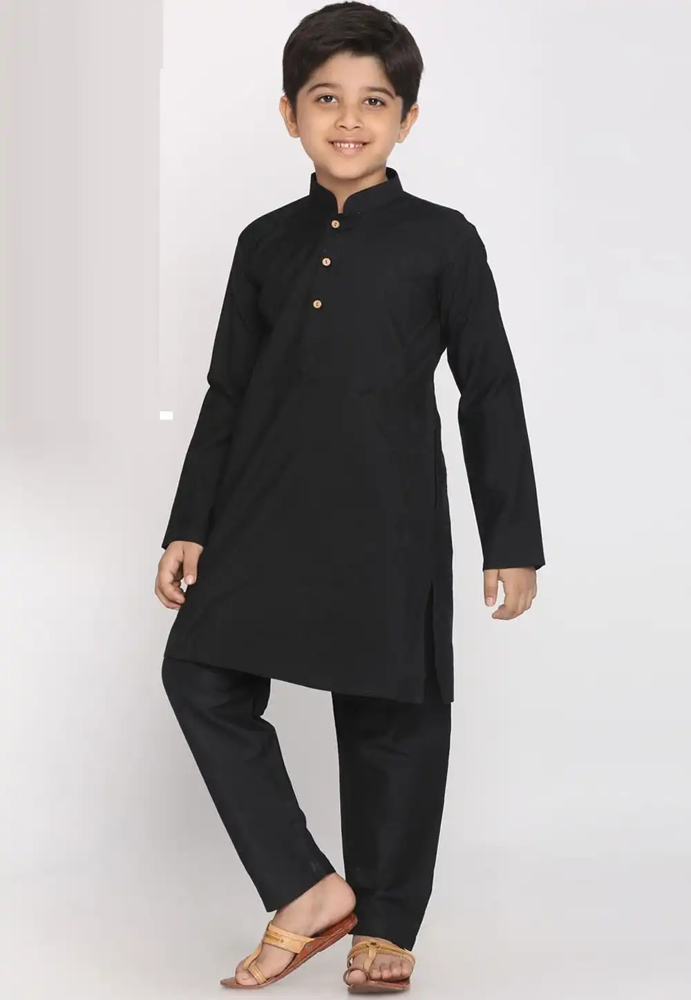 Black Cotton Readymade Kids Kurta Pajama 257157