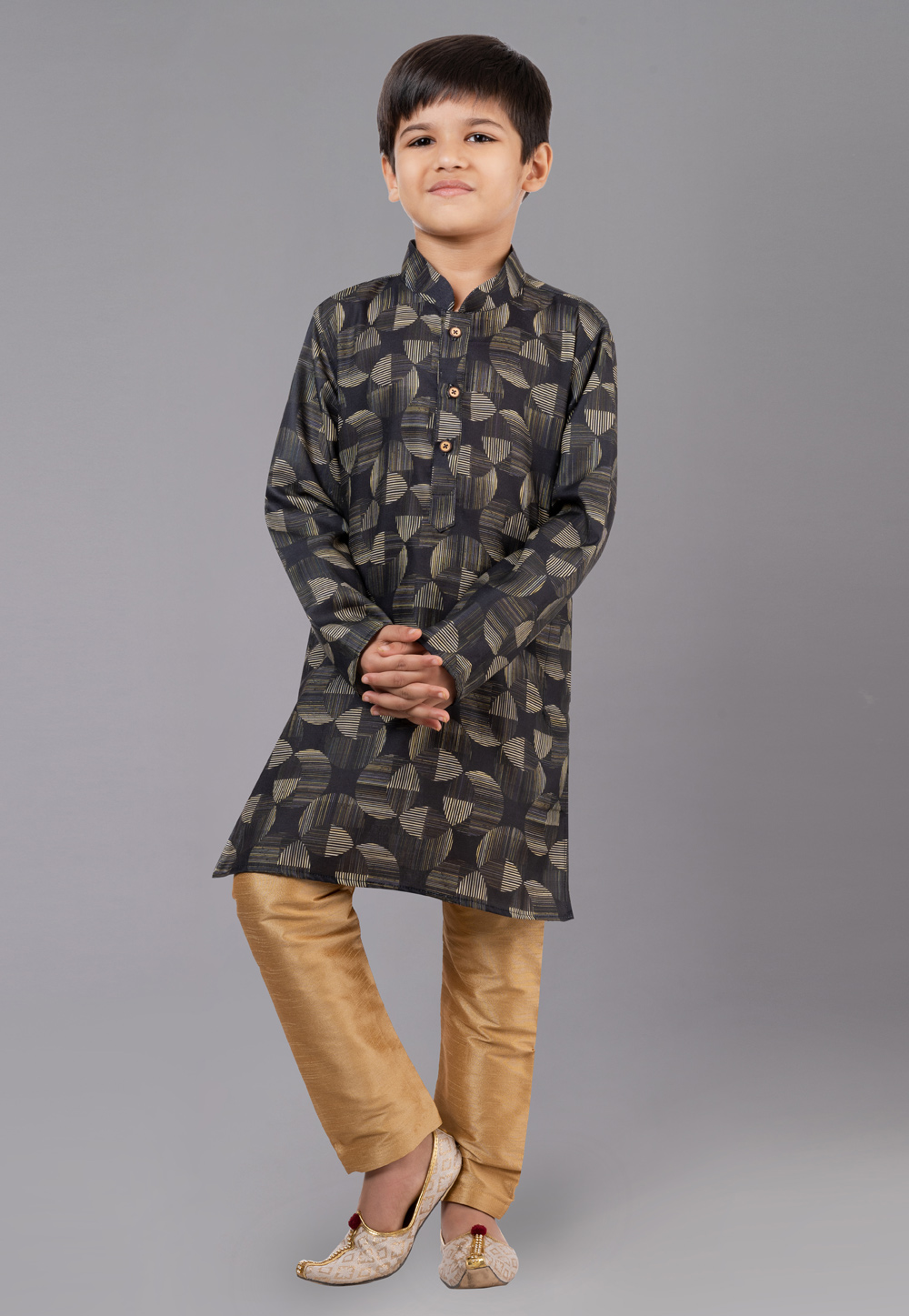 Black Cotton Readymade Kids Kurta Pajama 260688