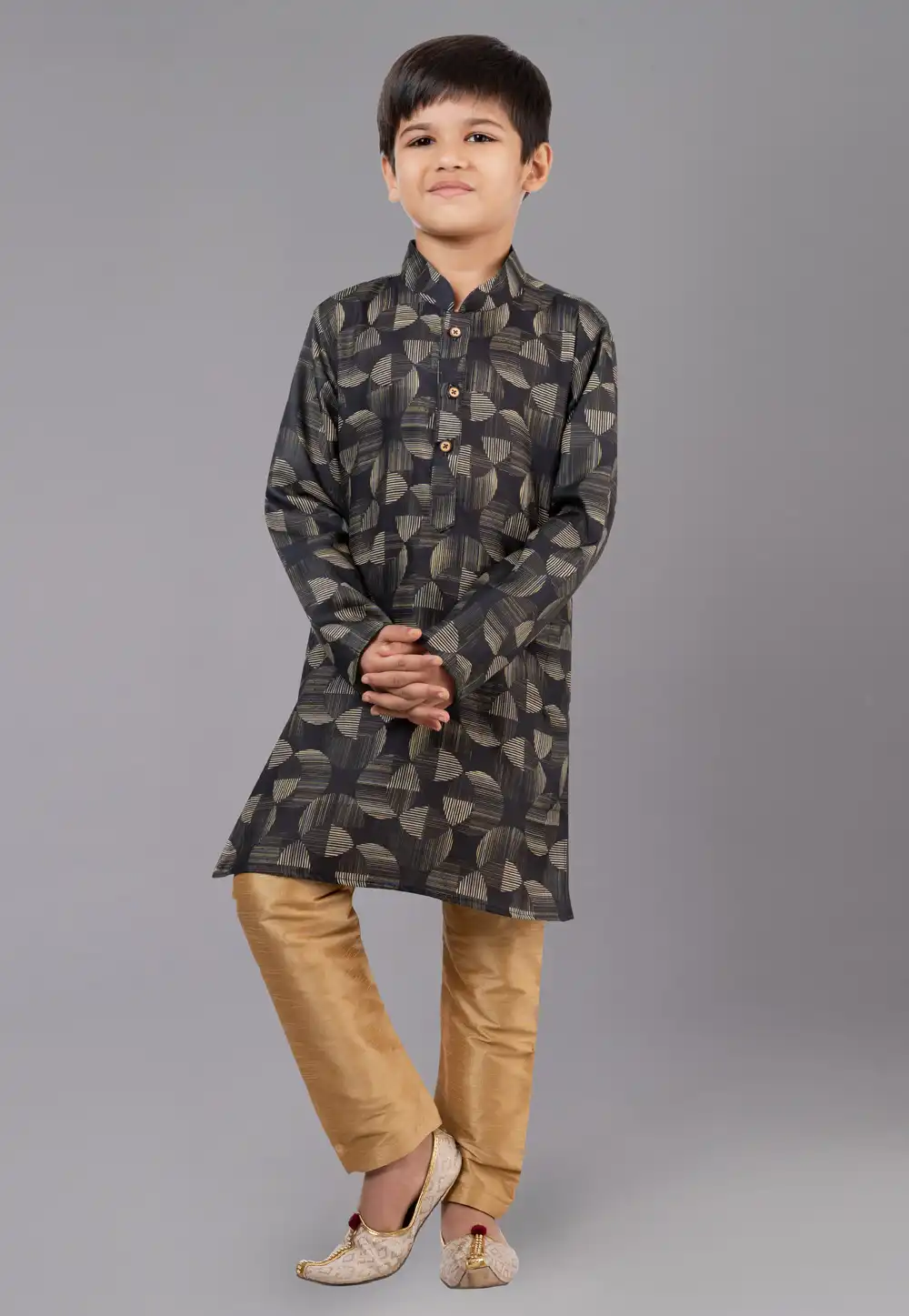 Black Cotton Readymade Kids Kurta Pajama 260688