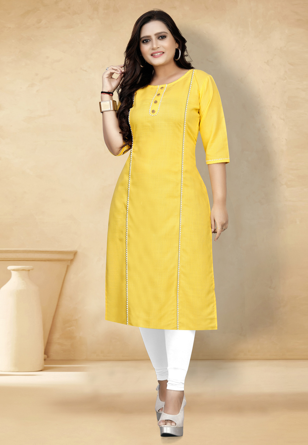 Yellow Cotton Kurti 237052