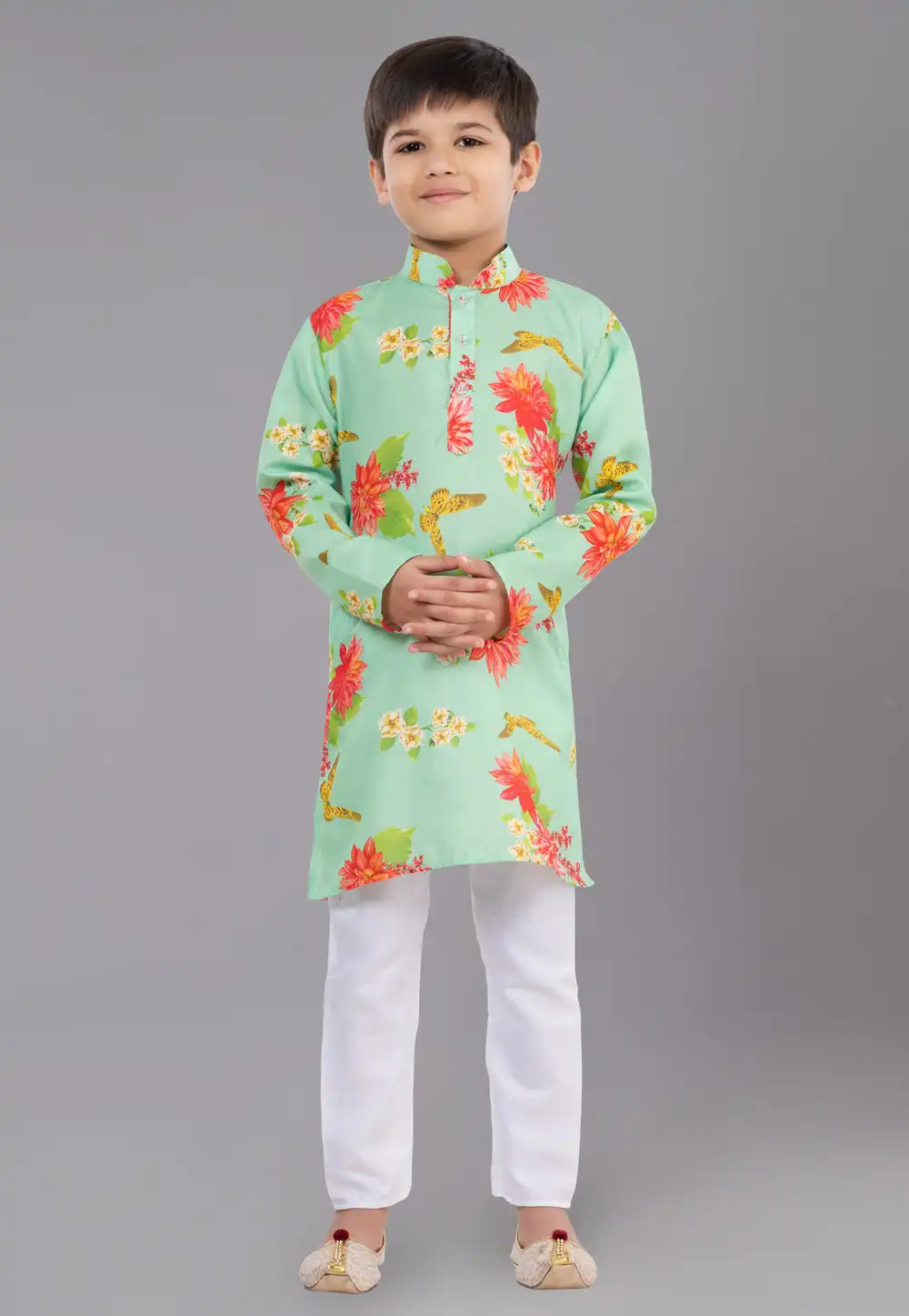 Sea Green Cotton Readymade Kids Kurta Pajama 260691