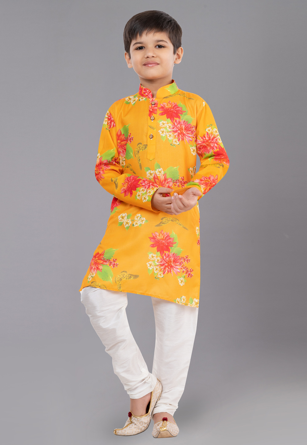 Yellow Cotton Readymade Kids Kurta Pajama 260692