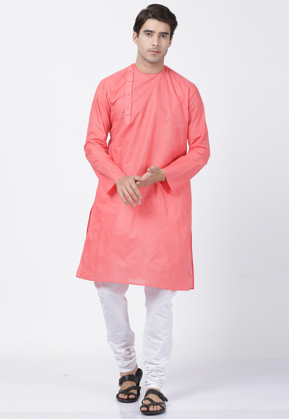 Pink Cotton Readymade Kurta Pajama 184379