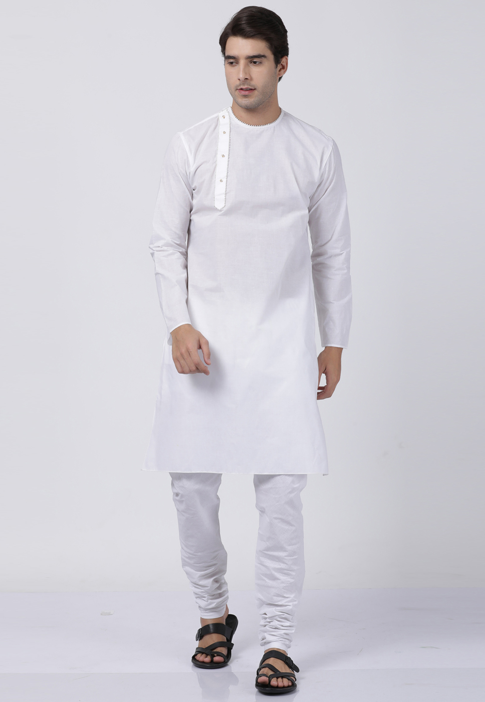 White Cotton Readymade Kurta Pajama 184384